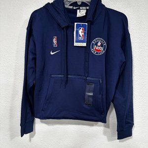 NWT Brooklyn Nets Nike Dri-Fit 75th Crop Hoodie Sweatshirt Navy Blue Womens Med